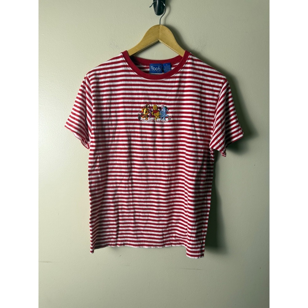 Vintage Winnie the Pooh Shirt Womens M Red White Striped Embrodiered
